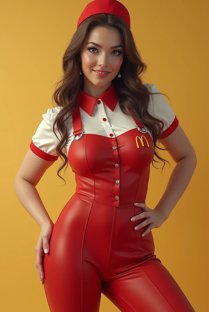 Girl with large breasts wearing a McDonald's uniform 