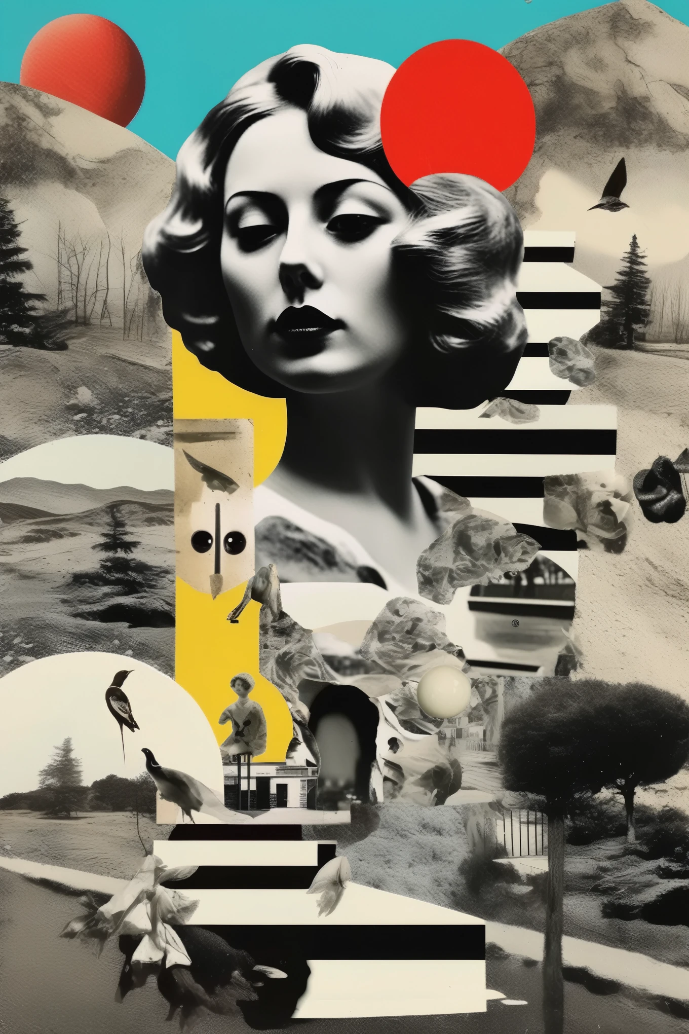 Surreal Collage - High contrast surreal collage、Uses highly contrasting colors and details