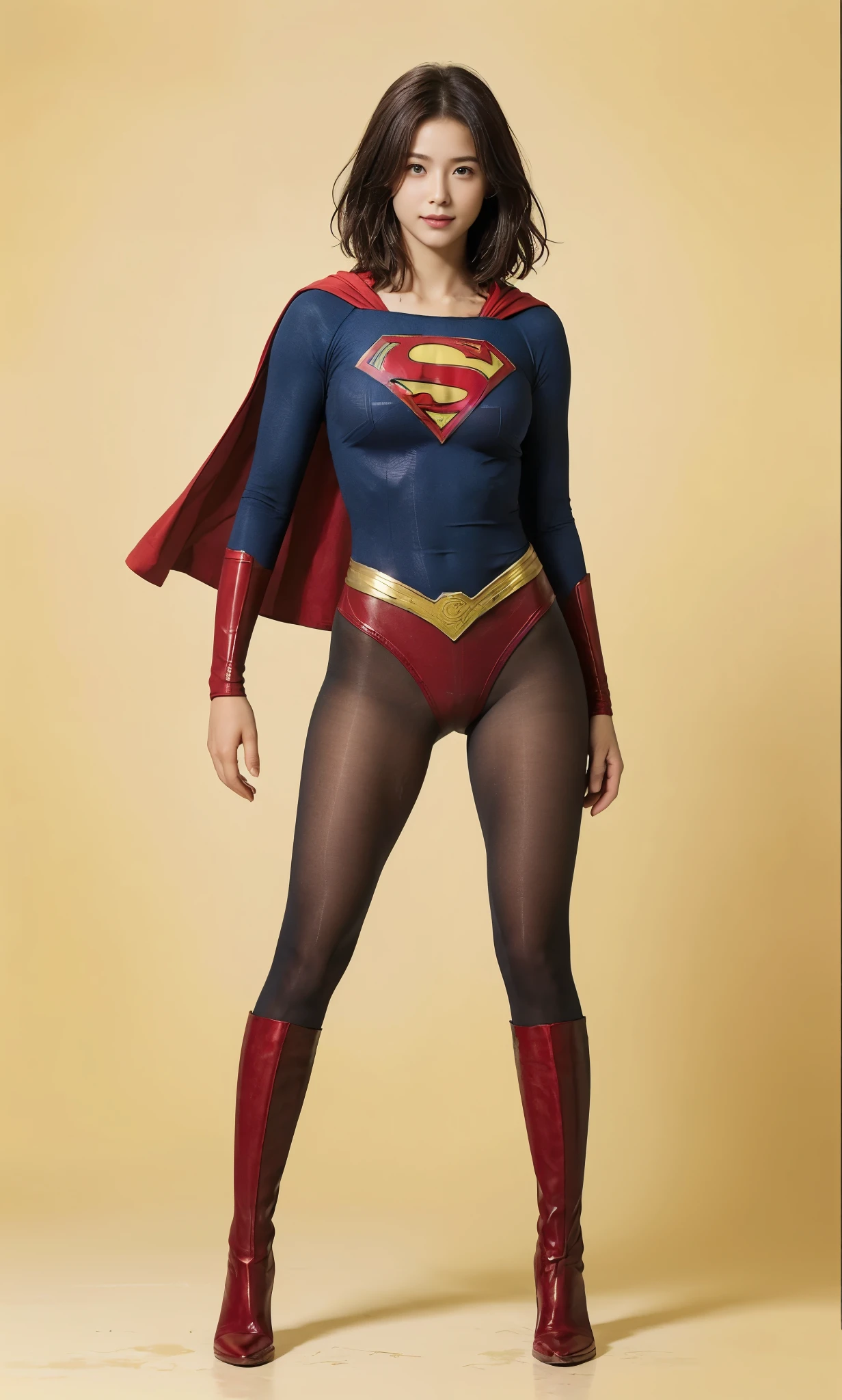 No background、(((Looking down、Looking down)))、(((Beautiful legs in black tights.)))、(((Legally express the beauty of your smile)))、((((Make the most of your original images)))、(((Supergirl Costume)))、(((Beautiful short bob hair)))、(((suffering)))、(((Please wear black tights....、Wear red boots)))、((Best image quality、8k))、((Highest quality、8k、masterpiece:1.3))、(((Preserve background )))、Sharp focus:1.2、Beautiful woman with perfect figure:1.4、Slim Abs:1.2、Wet body:1.5、Highly detailed face and skin texture、8k