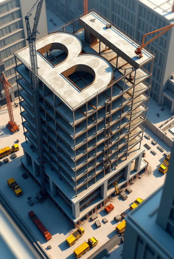 Draw a picture of the building under construction, looking from above or TOP View. You will see the building as the letters BIM.