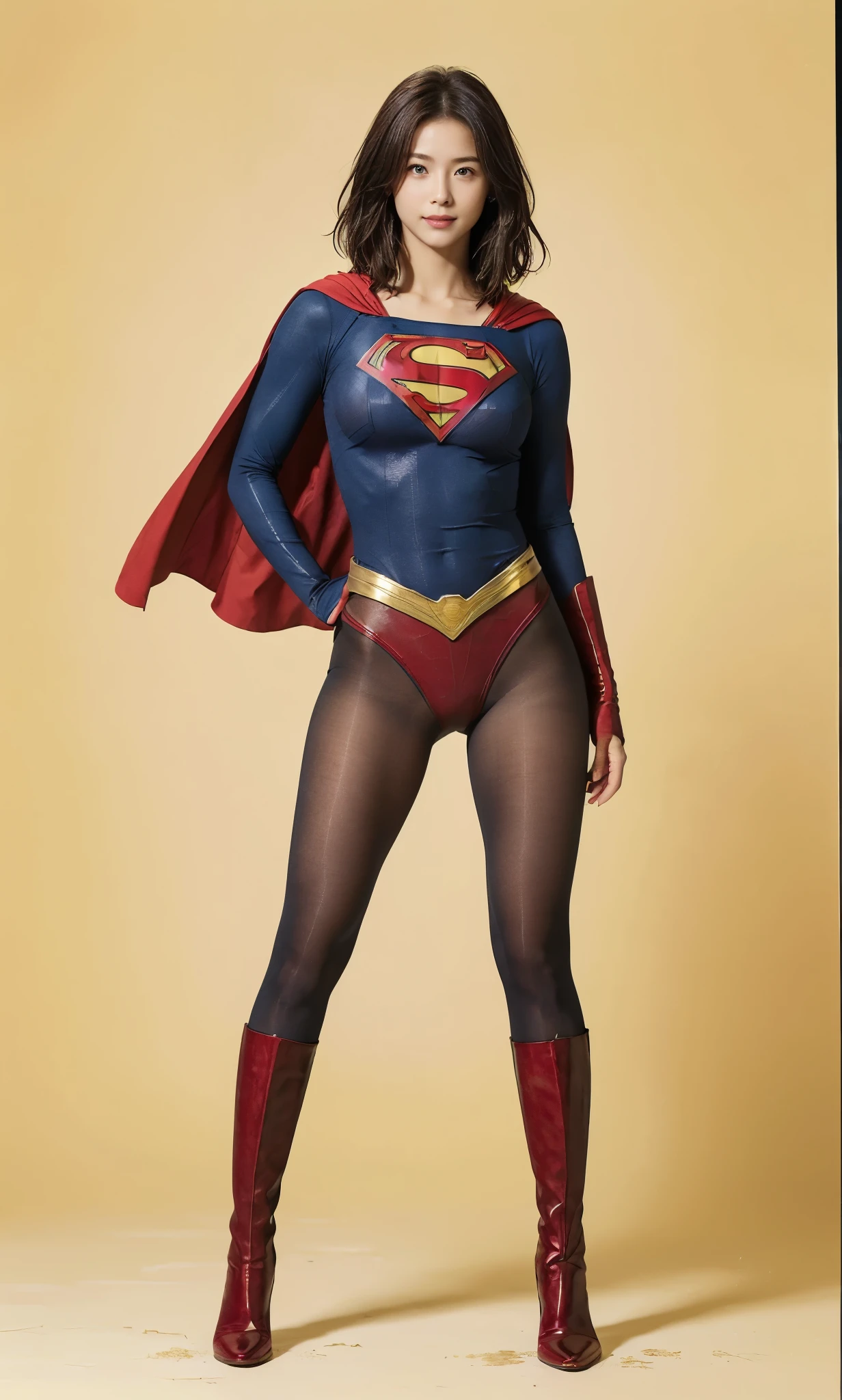 No background、(((Looking down、Looking down)))、(((Beautiful legs in black tights.)))、(((Legally express the beauty of your smile)))、((((Make the most of your original images)))、(((Supergirl Costume)))、(((Beautiful short bob hair)))、(((suffering)))、(((Please wear black tights....、Wear red boots)))、((Best image quality、8k))、((Highest quality、8k、masterpiece:1.3))、(((Preserve background )))、Sharp focus:1.2、Beautiful woman with perfect figure:1.4、Slim Abs:1.2、Wet body:1.5、Highly detailed face and skin texture、8k