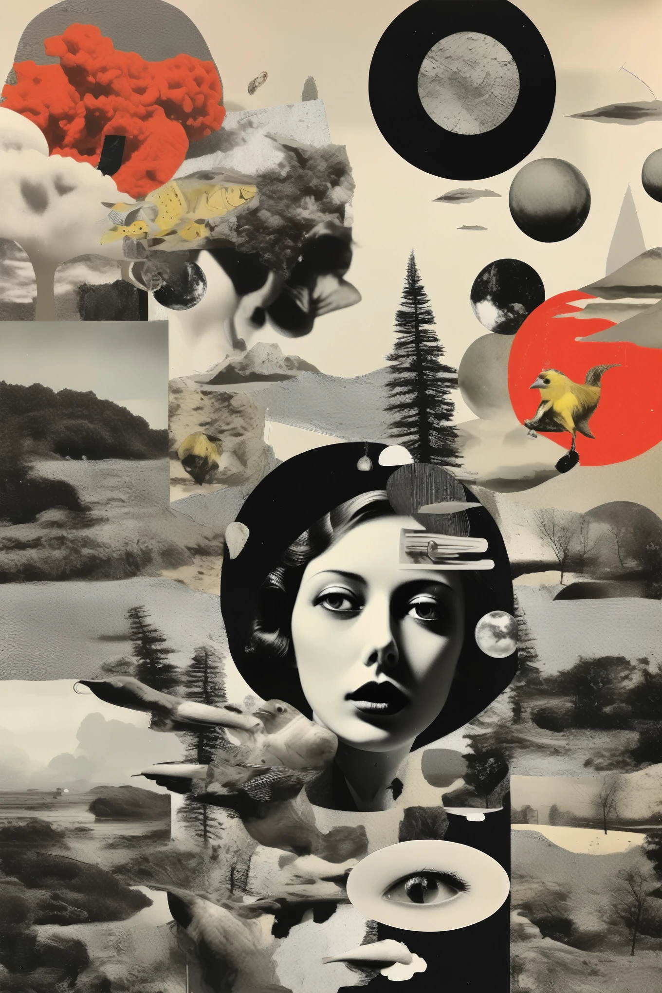 Surreal Collage - High contrast surreal collage、Uses highly contrasting colors and details