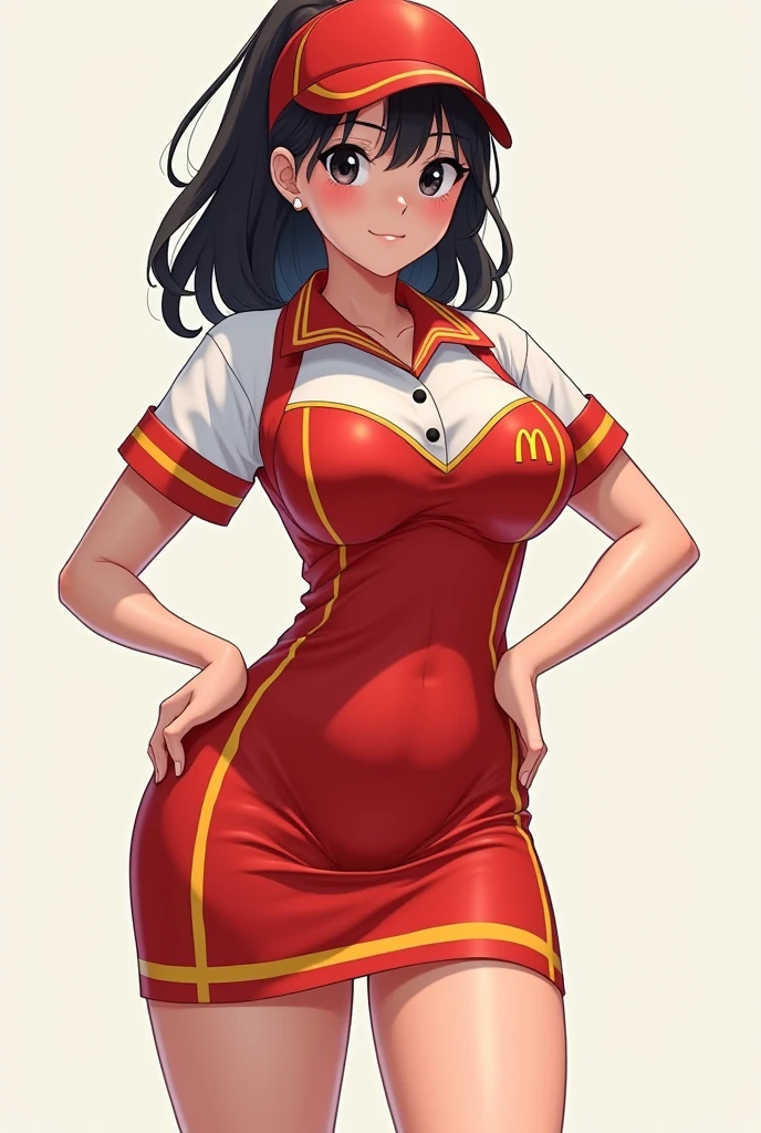 Big breasted girl in anime style McDonald's uniform