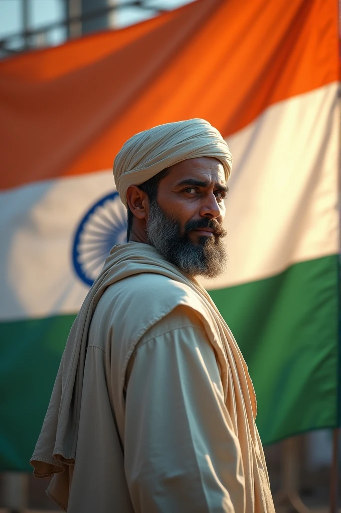 India flag and Muslim man 3d photo
