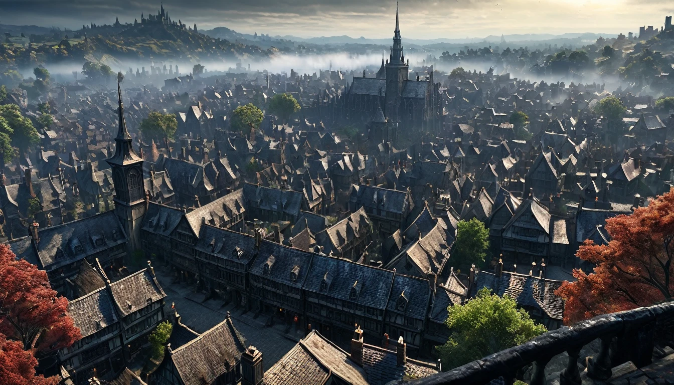 yarnham city, bloodborne, view over the whole city, detailed photo 4 k, inspired by  beautiful art uhd 4 k, countryside exterior, beautiful digital artwork, ornately detailed, by Arthur Pan, rich picturesque colors