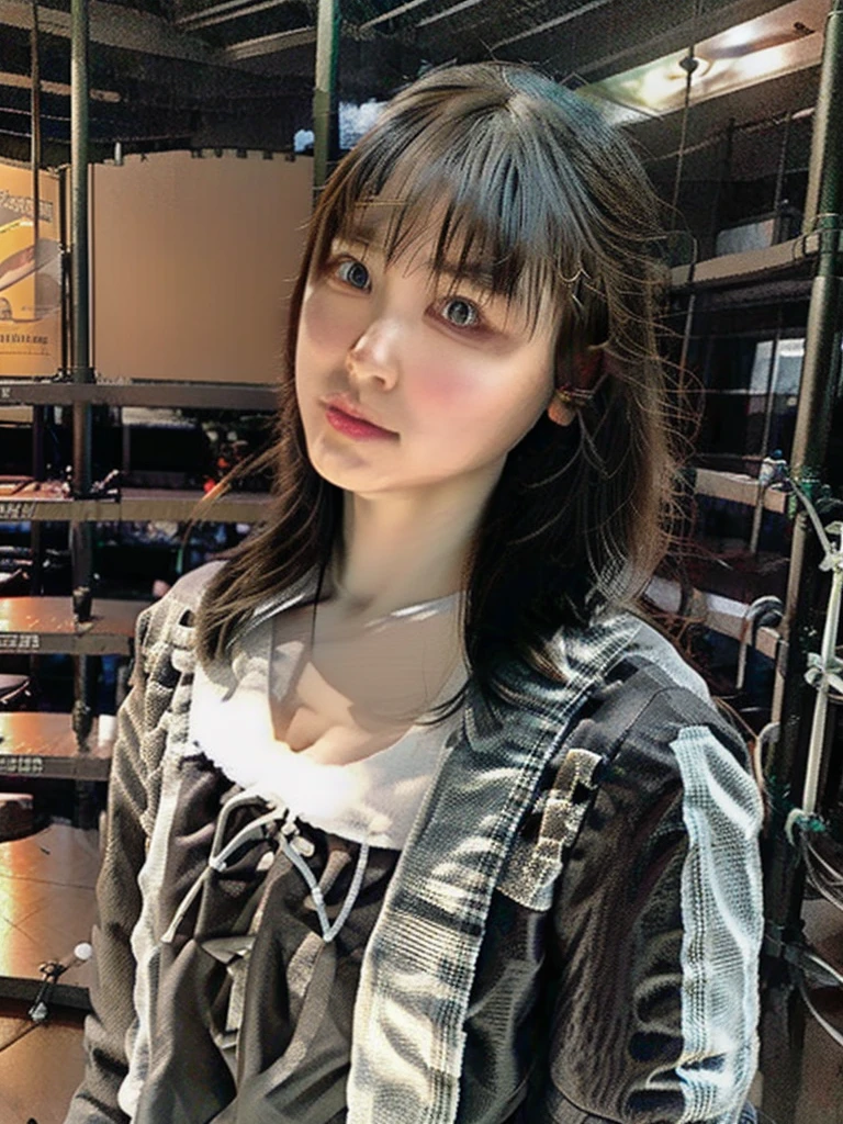masterpiece, Highest quality, Very detailed, Japaese アンDroid girl,Portraiture,Plump,Thick,Control panel,アンDroid,Droid,Mechanical Hand, robotの腕と脚, Black Hair,Blunt bangs,perfect robot girl,Long tube,A thick cable was attached to her neck.,アンDroid,robot,humanoid,cyborg,japanese cyborg girl ,robot-assembly plant,She is now assembling,Assembly scene,Chubby,Squat