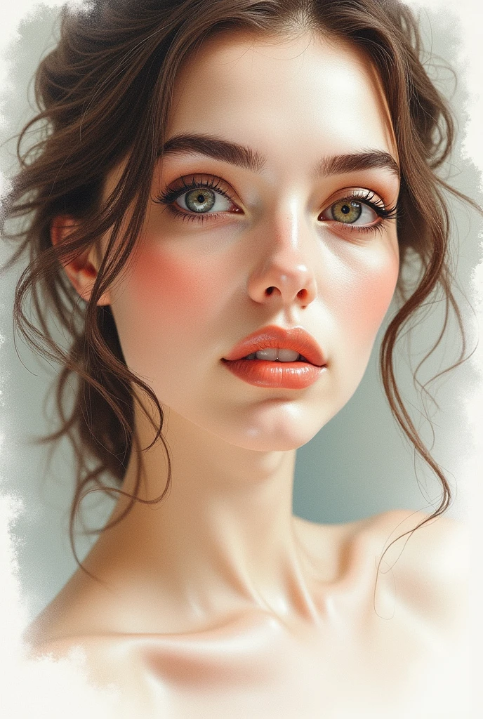 Professional portrait photo of chrstnhrprgff,, light natural tones , pencil drawing , watercolor drawing, portrait of a woman, detailed eyes, beautiful , highly detailed, soft color tones, soft lighting, detailed lines, sharp, realistic, brush strokes, light hints of paint drips