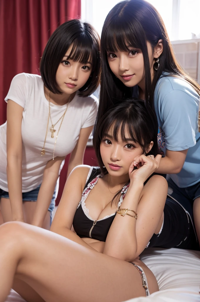 High school girls Pophair Lying in bed