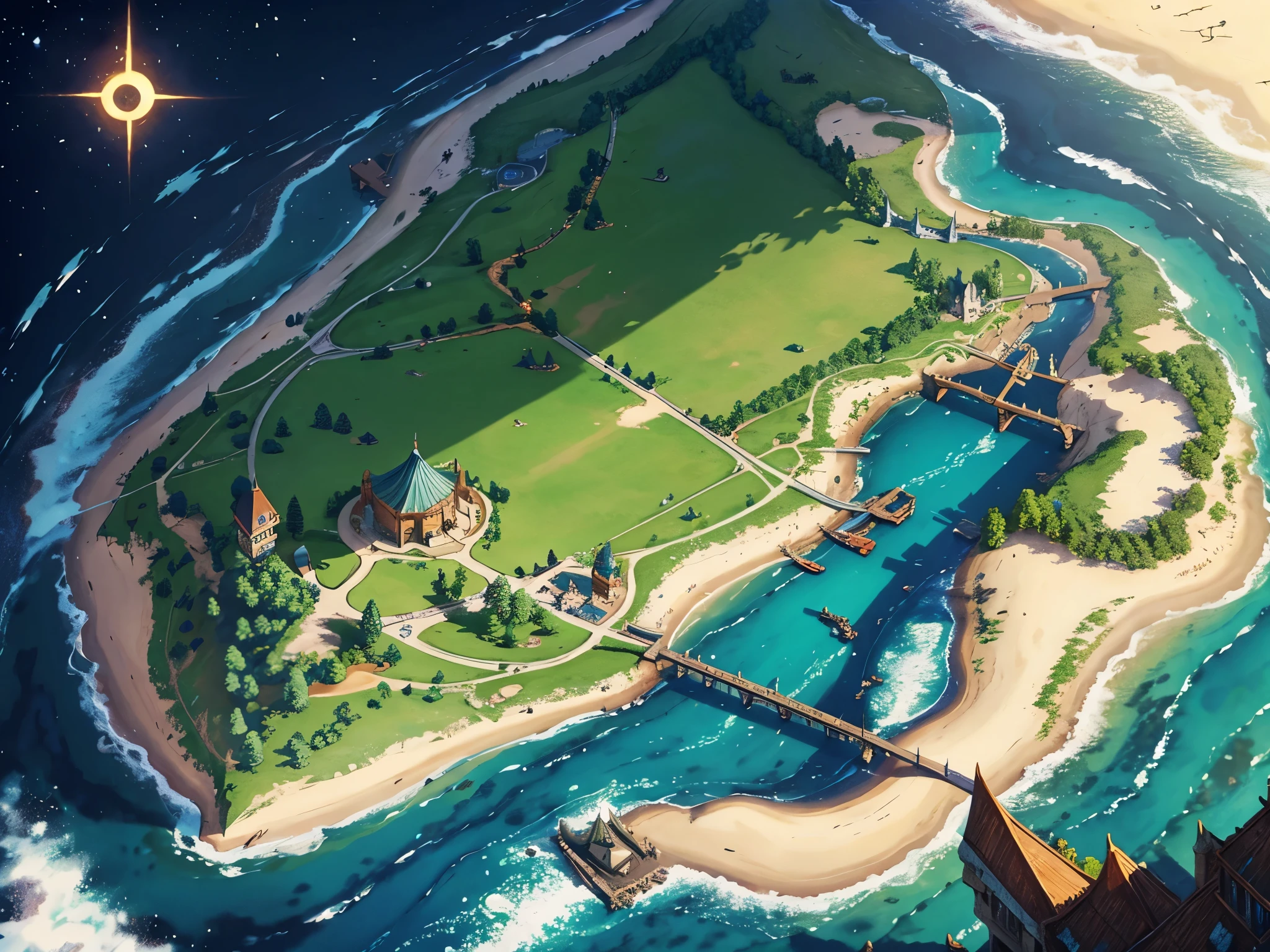 the map of a fantasy game sweet and dark tones in the background a fantastic magical world magical map, summer map summer fantasy