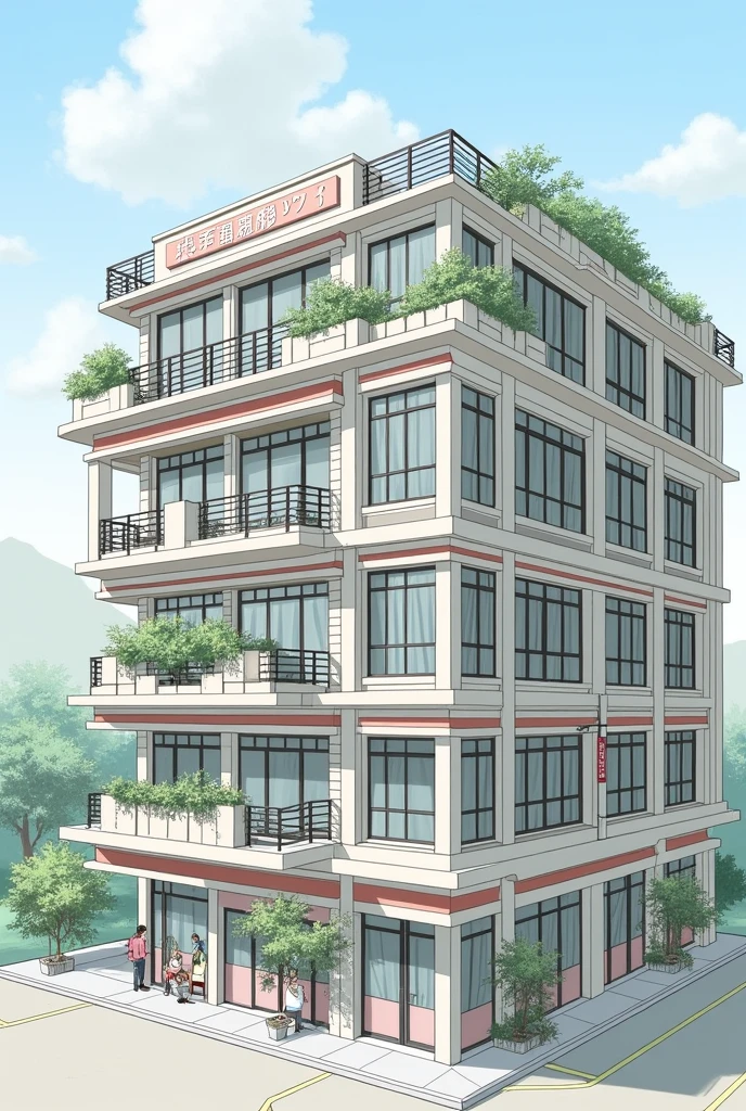 A four story building which has a rectangular floor area. The students will enter to the building from the first floor level, which is with the road level. Then they have to go down to the ground floor to enter the university. In this floor a convenient store and medical center are located. An administrative office is on the second floor and a student lounge is on the third floor. The first floor level also has a drive through.