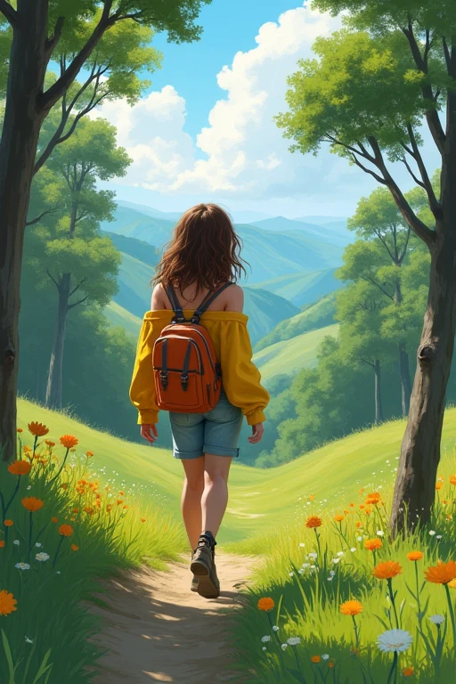 climb the hills and chase the day.
The trees are tall, the air is fresh,
Nature’s calling, let’s explore the rest!
((best quality)), ((masterpiece)), (detailed), 1girl, off-shoulder sweater,