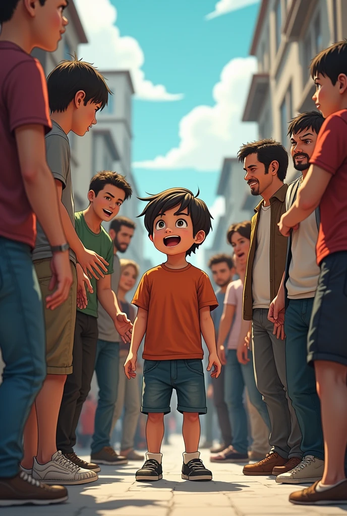 people come over here to help boy
Any boy laughing people angry