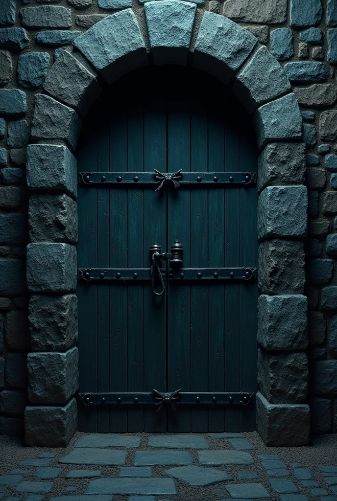 medieval door closed locked dark night dirty gloomy stone wall