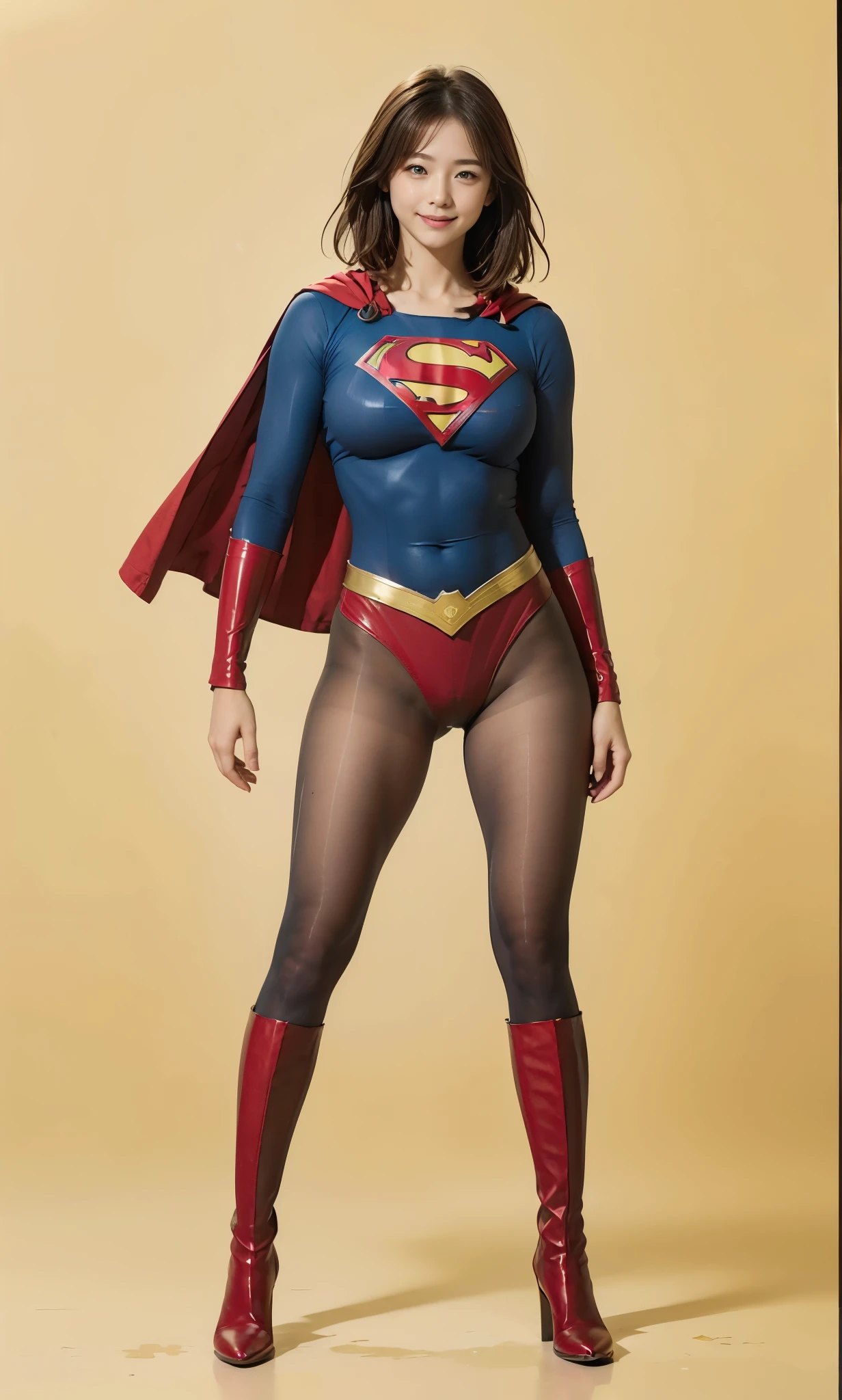 No background、(((Looking down、Looking down)))、(((Beautiful legs in black tights.)))、(((Legally express the beauty of your smile)))、((((Make the most of your original images)))、(((Supergirl Costume)))、(((Beautiful short bob hair)))、(((suffering)))、(((Please wear black tights....、Wear red boots)))、((Best image quality、8k))、((Highest quality、8k、masterpiece:1.3))、(((Preserve background )))、Sharp focus:1.2、Beautiful woman with perfect figure:1.4、Slim Abs:1.2、Wet body:1.5、Highly detailed face and skin texture、8k