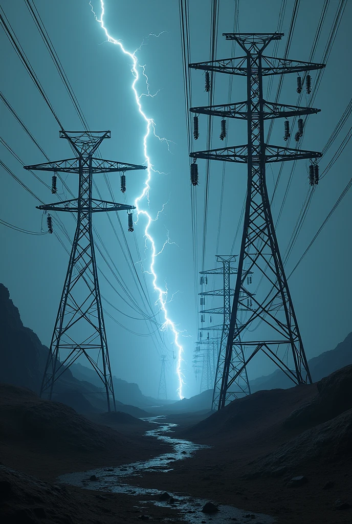 EEE, circuits , current, Electrical wave,  electrical tower, dark theme, landscape 
view


