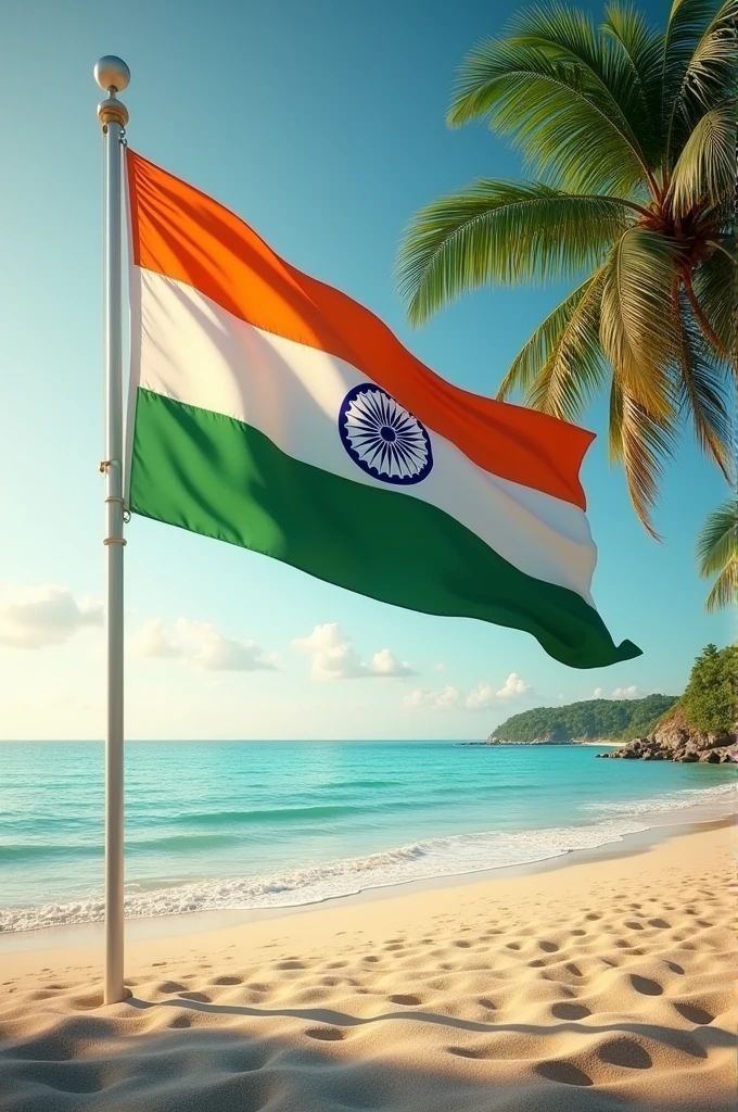 A beutiful indian flag beside beaside beach