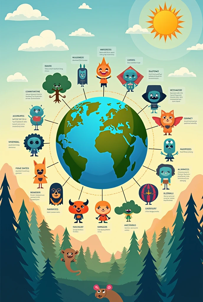 generate a easy to draw poster about earth different subsystem