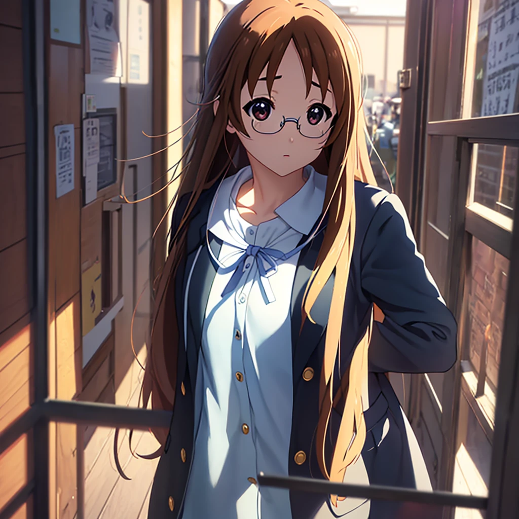 Masterpiece,K-ON!,Kyoto Animation,(Fraction_9, Fraction_8_direction_7_superior), detailed, Realistic professional female looks，Are standing，Half-body photo，Cross your arms,Long Hair，kind, Glasses, teacher，In the classroom，High resolution，Clear character silhouette，Sharp detail on the face，
