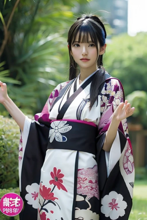 Asian、model、Black Hair、Long Hair、ponytail、Big Breasts、Topless、kimono、Spread your legs、Woman with arms raised