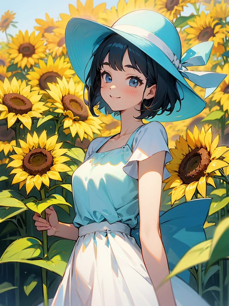 master piece, best quality, for below, cinematic angle, upper body , pigeon toed,
Anime-style Moe illustration, summer vacation theme, 20-year-old woman, sunflower field, short hair,
Picnic Maxi Dress, slightly inner thighs, smile, accurate drawing, Active pose, Active Angle,