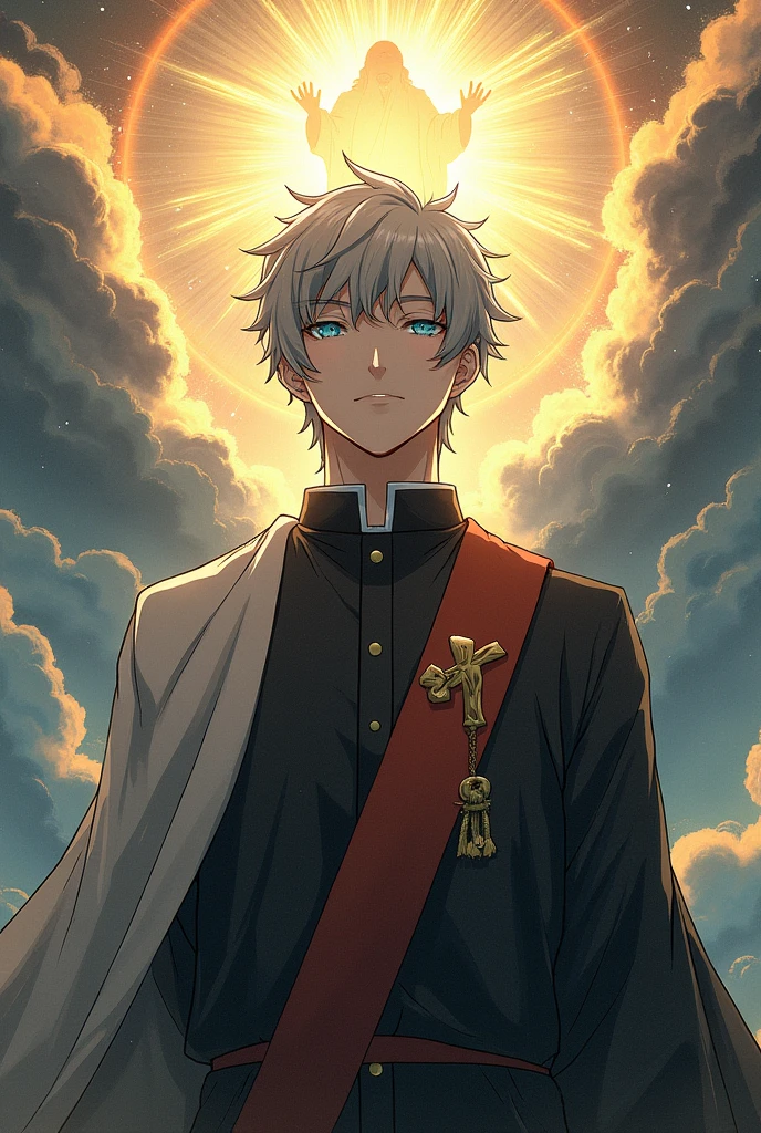 dressed as a Christian pastor, mole on left eye，Illustration of Gojo Satoru character,high resolution with God residing in it, masterpiece, Textured skin, 