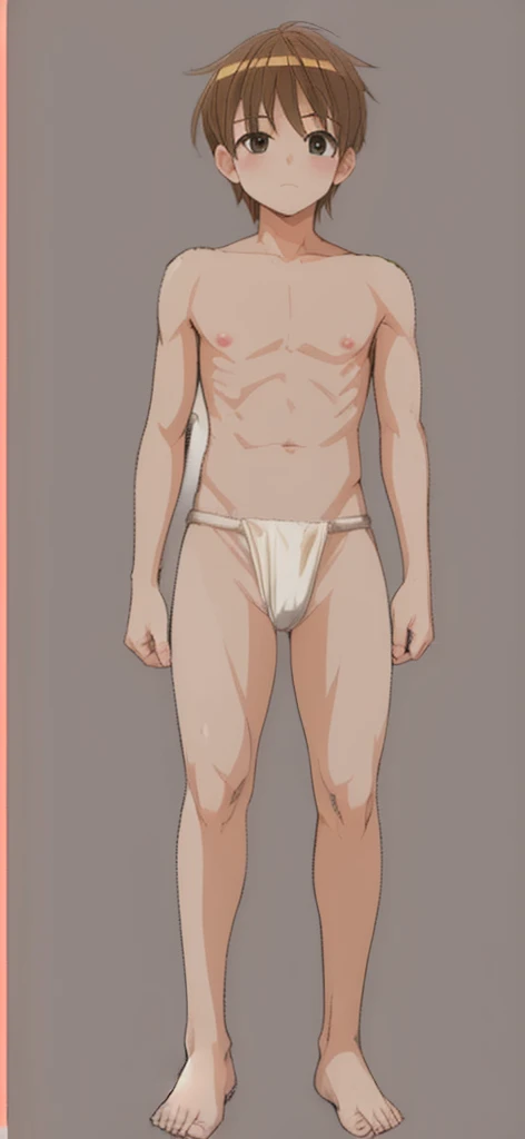 A tall -gradeis standing with a white six-shaku fundoshi wrapped around his waist.。