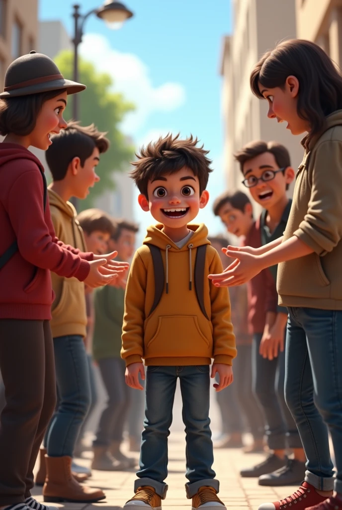 people come over here to help boy
Any boy laughing people angry