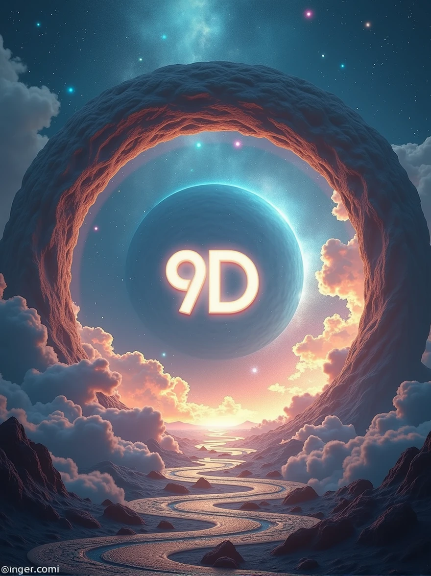 A circle where in the middle 9 d is outside then beautiful space but there is 9d must stand