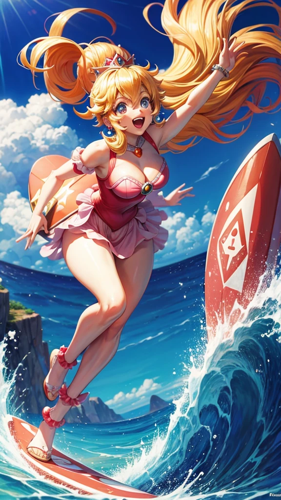A Super Mario character surfing、Princess Peach