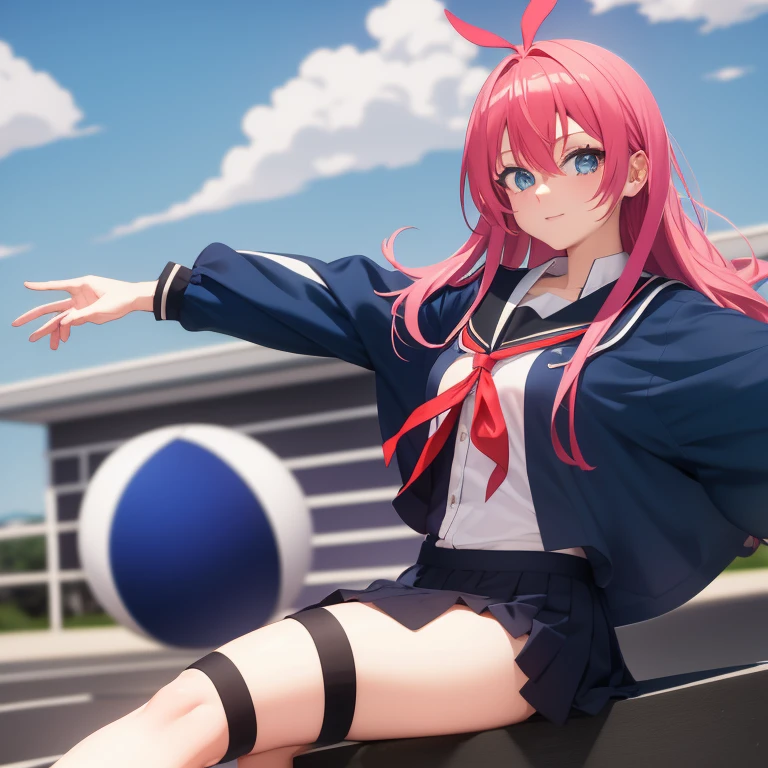 To Love-Ru　Haruna Sairenji　Hair color: bright blue　Shortcuts　Eye colorBlue　Red hairpin　school uniform　18-year-old　Eyes are round　Swaying in the wind　Sectional view
