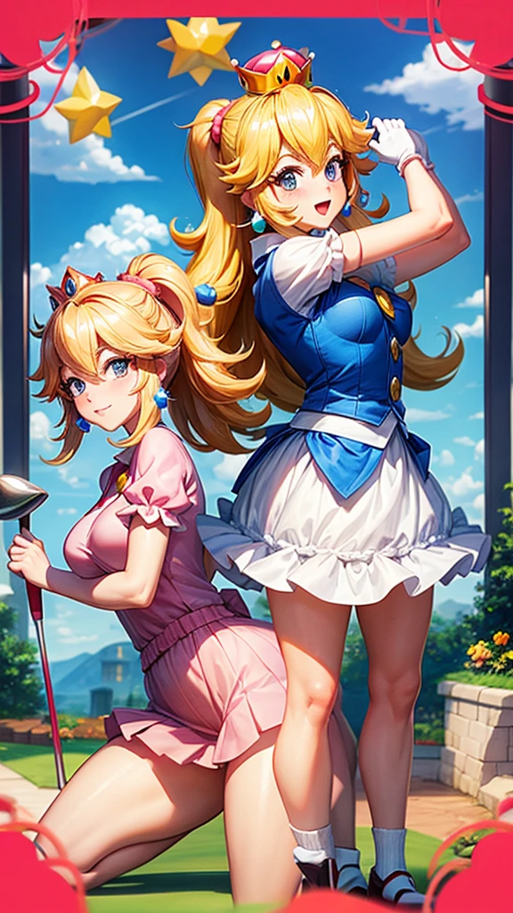 A Super Mario character playing golf、Princess Peach