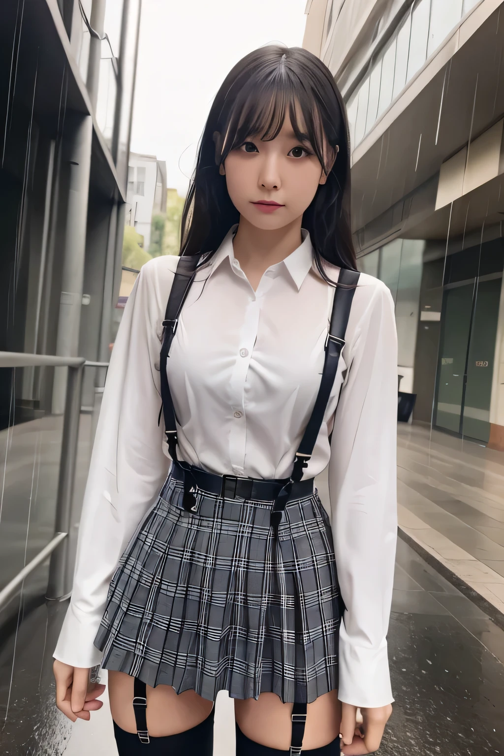 1 female, , high quality, masterpiece, Ultra-high resolution, Cinema Lighting, 1 female, , high quality, masterpiece, Ultra-high resolution, , Cinema Lighting, suspenders　　　Moderate breasts　 　 　　　　　 　　　　Small face　 　　　　　　　　　　　Looking up　　　　Sweat 　　　Thin belt　buzzer　脇Sweat 　　　　 　garter belt　　Belt on pants　　holster　 　　Hands behind your back　 　Looking up　Anxious face　Knee-high　Knee socks　Knee-highソックス 　garter　ふとももにgarter belt　Checkered mini skirt　 　　Panty shot　Skirt gap Armament　　　holster　holster 　　Hands behind your back　 Anxious expression　　Anxious face, legs apart　Armament　　Leg Holster　holster　See-through clothing　heavy rain　Rain-soaked dress shirt,Moderate breasts　ガーターbelt　suspenders　Garter on the thigh　Checkered mini skirt　Looking up　Pause　belt　Armpit sweat　Hands behind back　Raise your hands