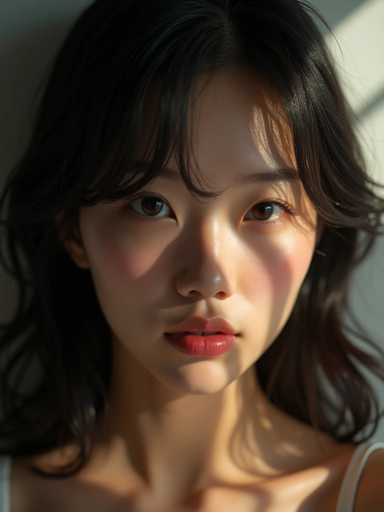 (Model shooting style), (shy), Lonely, Shiny black hair、 Extremely rich facial detail, Beautiful Eyes, [Chubby], cute, Slightly red cheeks，bright, Lonely Eyes, Stunning beauty, (Rembrandt Lighting), ARRI Lenses, Surreal, (Skin with attention to detail:1.2),8k,ARRI ALEXA 35,White Promist, Dramatic Rim Light, high quality,Very delicate and beautiful, wonderful, In detail, masterpiece, Very detailed, High resolution,Best Shot, Best Shadow,Complex,Sharp focus, high quality, 1 Japan woman, alone.cute,Beautiful body、Flexible muscles、Beautiful ass、Lens flare,No sleeve,Beautiful breasts,Swallowtail butterfly,A butterfly flutters,Cool eyes,Glossy Lips,smile,Glowing Skin,Transparent skin,Track and field athlete from behind