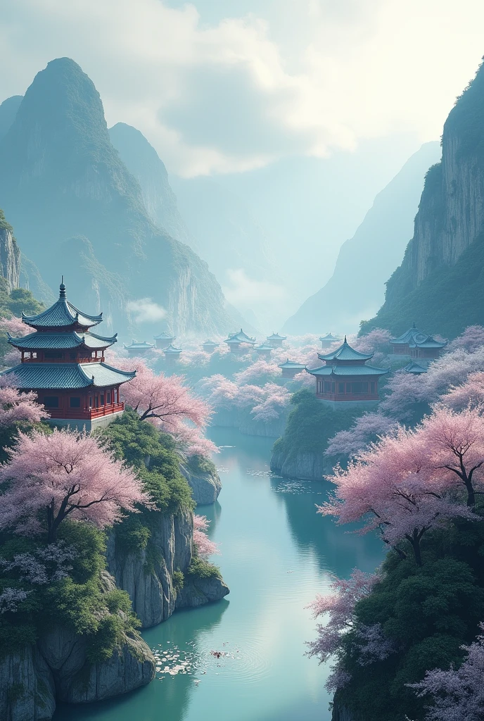 Make the valley of peace from Kung Fu Panda.
Now add ashes that fall like snow