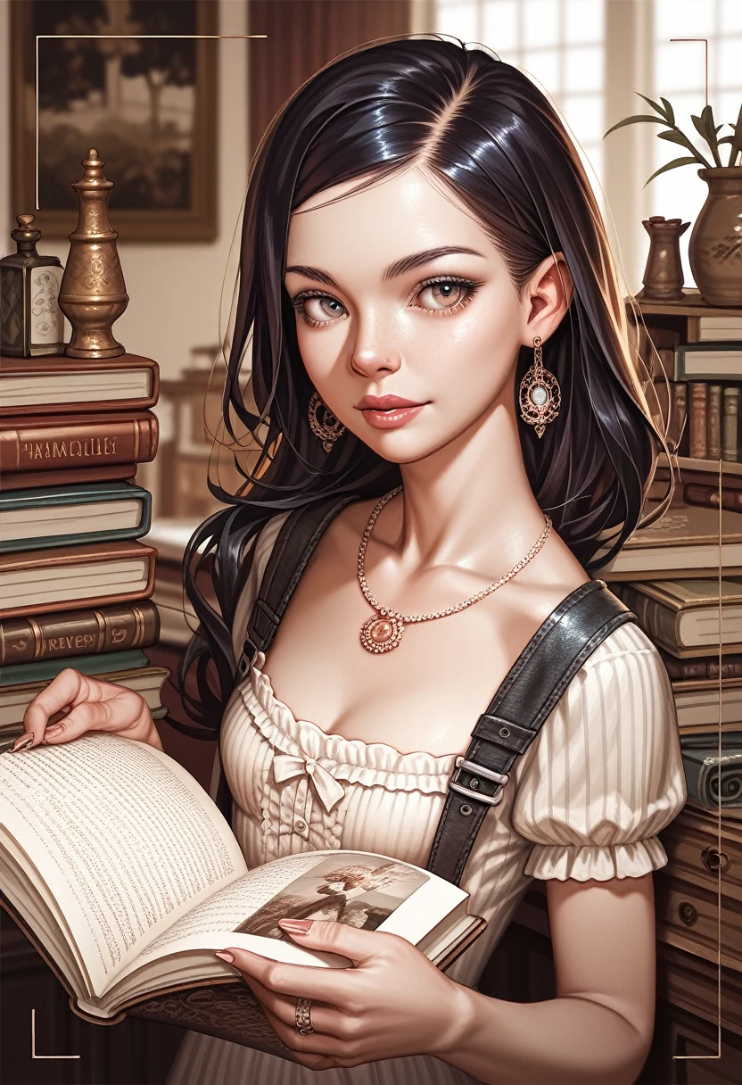 Cute little (Eveel_SG) with black hair in a plaid dress, Hyper-realistic, insanely detailed, Gaston Bussière's style --ar 3:4 --s 750