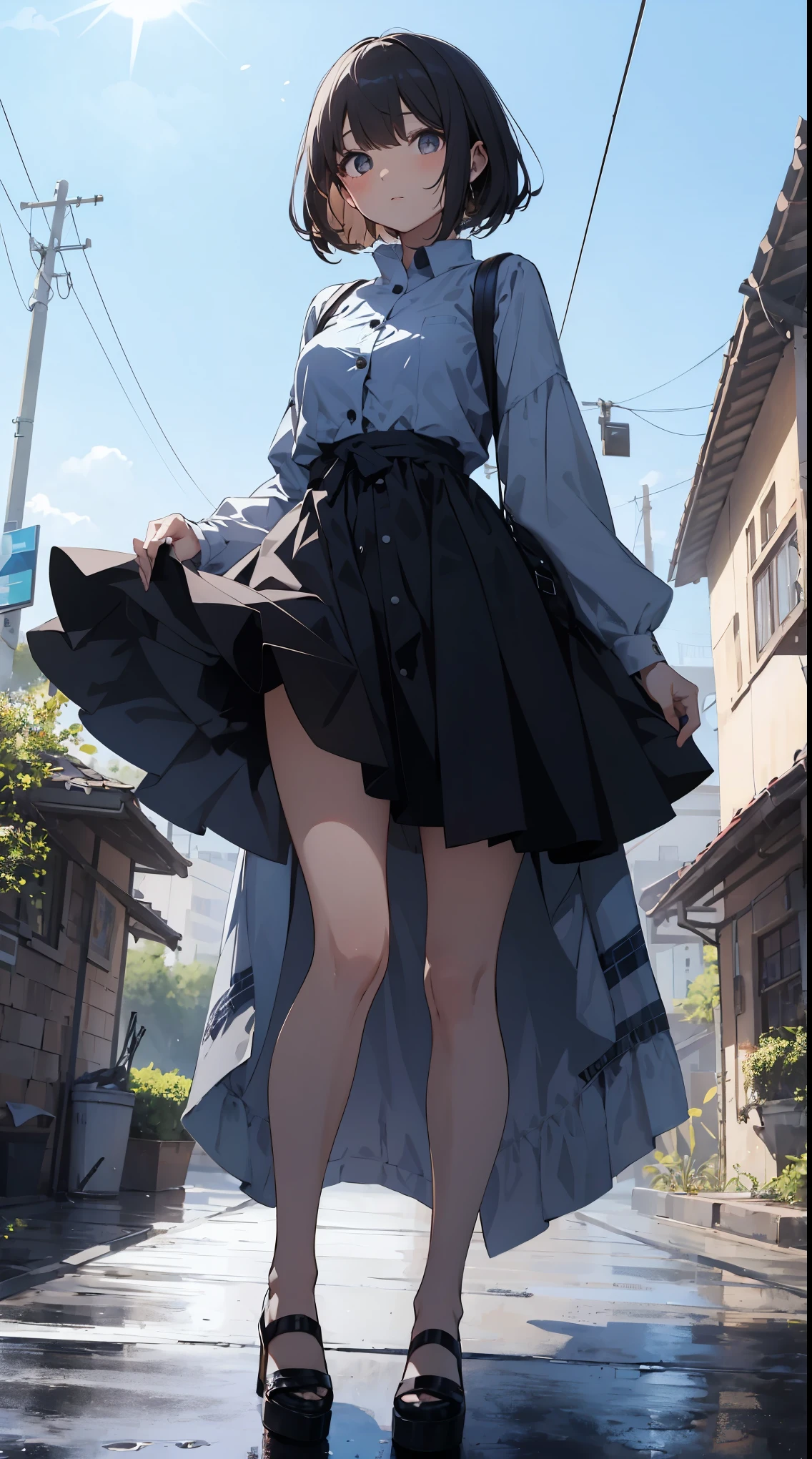 8K, Highest quality, masterpiece, Ultra-detailed、pale chestnut hair、Pull up your skirt、high school girl、Japanese 、classroom、Pull up your skirt、Showing panties、黒いShowing panties、Blushing、