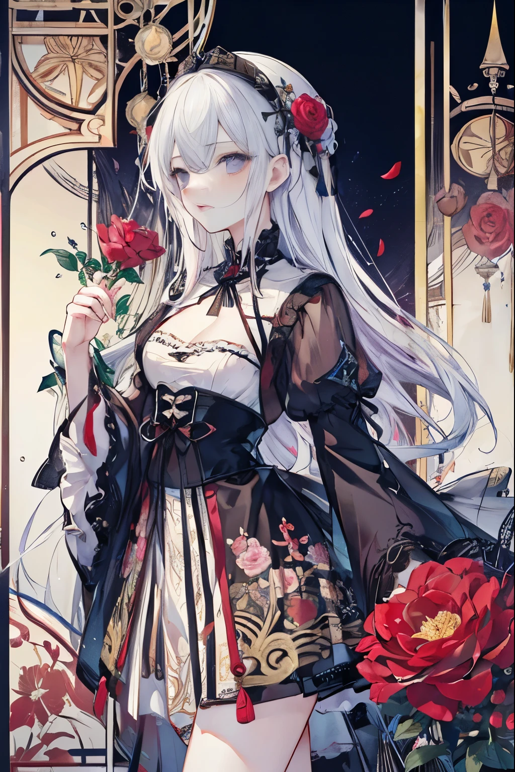 (masterpiece, Highest品質, Highest, Official Art, beautifully、aesthetic:1.2), One person, (Pop Art:1.4), (Tangled, Flower effect:1.2), (Art Nouveau:1.1),(Gothicta:1.3)