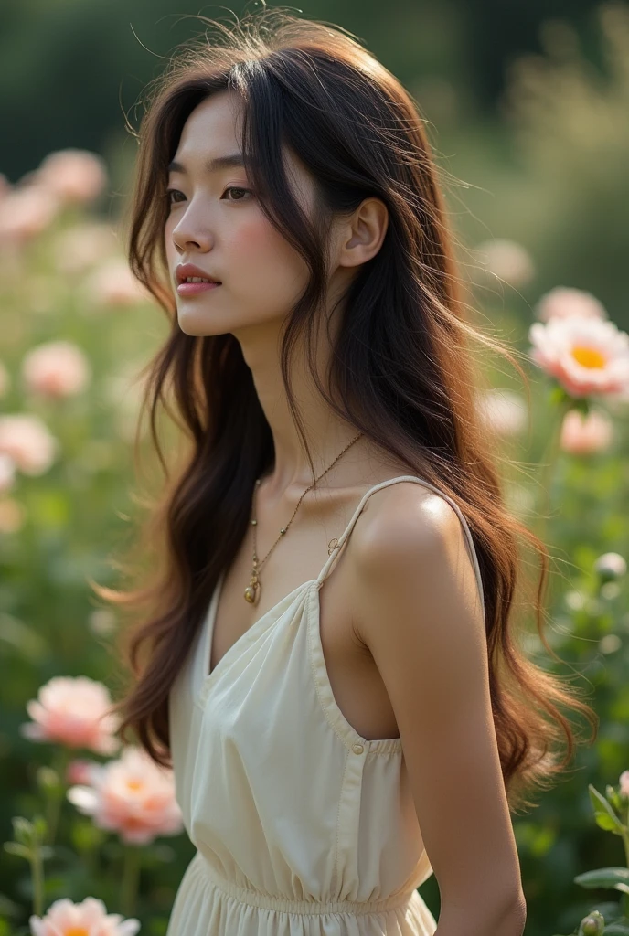 In the flower garden　Brand Hair　long hair　one piece　Less exposure　profile　Photos showing ears　Accessory Models