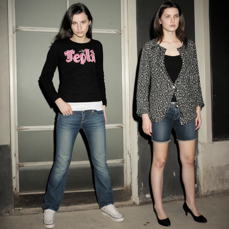 2010's fashion advertisement, 20 year old woman, ((pee stain, peeing self)), (pee), looking at viewer 