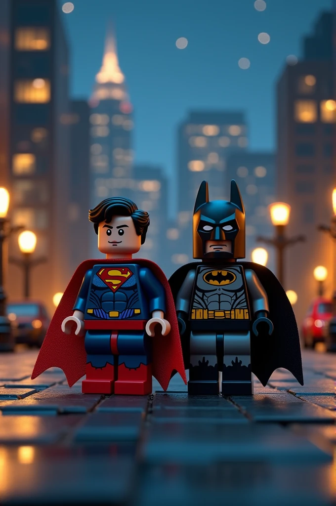 Superman and Batman in lego art, night