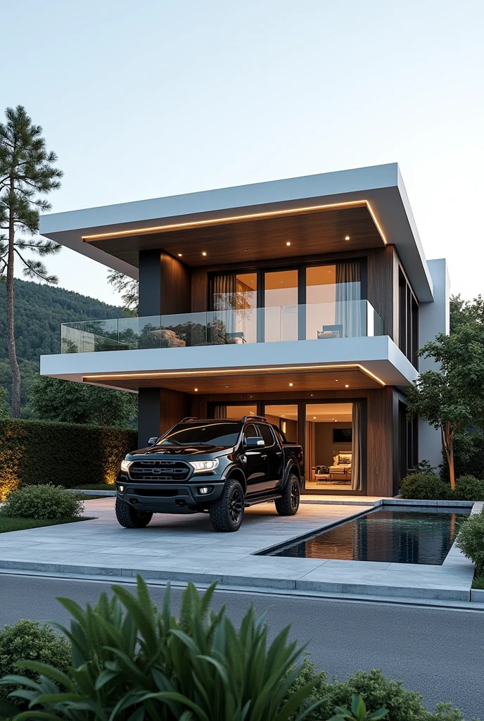 Five hundred square care meter modern and luxury G+2 hous with terrace on first and second flor it has 1 black ford ranger raptor and 1 modern electric cars on under ground parking place and it has luxury swimming pool