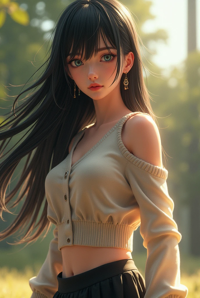 One person, Excellent anatomy, masterpiece, Highest quality,Realistic, hyperRealistic, 16k hdr,, Perfect Face, Beautiful eyes and face, Textured skin, Absurd, High resolution, Wazakufu, Long Hair, Magatama earrings, school uniform, (Yumeko Snake Eater), Large Breasts, Antenna Hair, Black Hair, Aqua Eye, Sweater vest, Are standing, Outdoor,Education, (Strong winds:1.2), Floating hair, Natural light,Erect nipples,From below,(Micro Panties:1.2),(Sweat:1.2),(Spread your legs:1.2),belly button,(Fighting Pose:1.5)