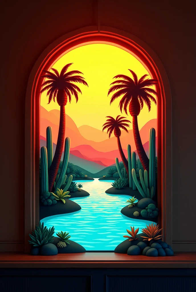 Oasis background theme for glow sign outside the restaurant