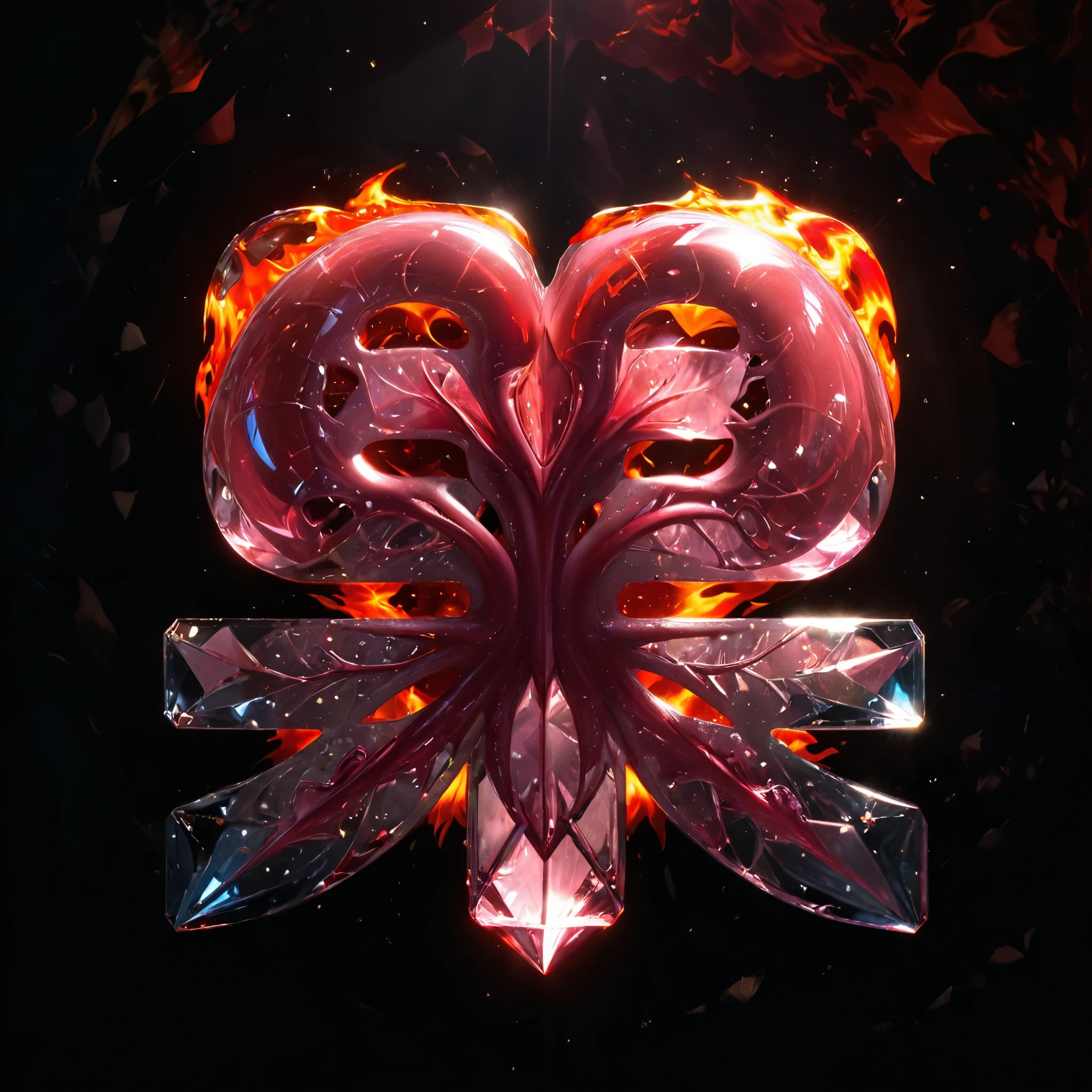 John Ball (John Bauer) style,Carol Buck (Karol Bak) style, Concept design of a transparent glass human heart (Organ),(Red gemstone) close up:1.4),(Flexible polyhedron:1.3),(Rose Quartz:1.3),(Red Flame Outline:1.6), (Red crescent moon background:1.4),sharp,sharp image,(Extremely detailed and complex, Hyperpolarizers, elegant, Gorgeous, Surrealism, Very detailed:1.1),Extremely detailed,Breathtaking resolution,8K,Ray Tracing,masterpiece,Particle Effects,Beautiful Effects, rest (dark:1.4),(Extreme shadows:1.4),(Best shadow:1.4),dark氛围,