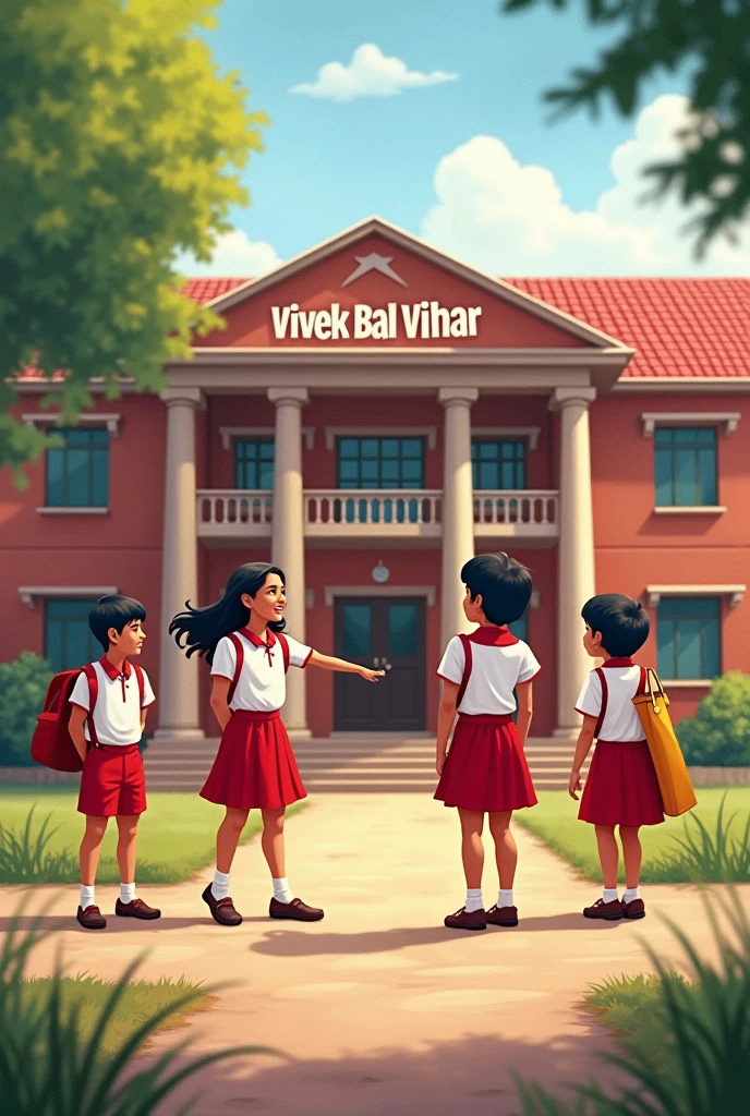 Vivek Bal Vihar. Beneath written Back to The School. Backgroud should be based on 90's era school theme. All childrens have white & red dress.