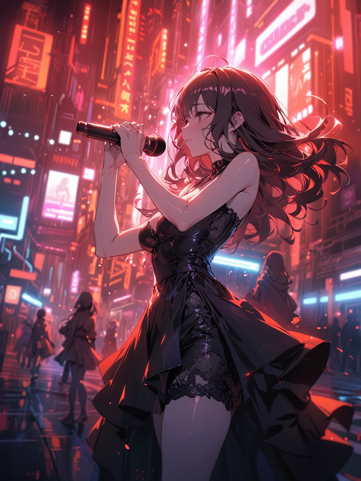 ((best quality)) , ((masterpiece)) , (detailed),A cartoon woman holding a microphone