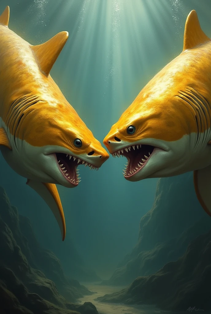 two huge golden shark die