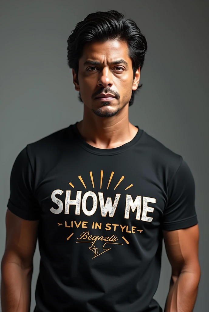Srk wereing t shirts brand called SHOW ME TAG LINE LIVE IN STYLE
