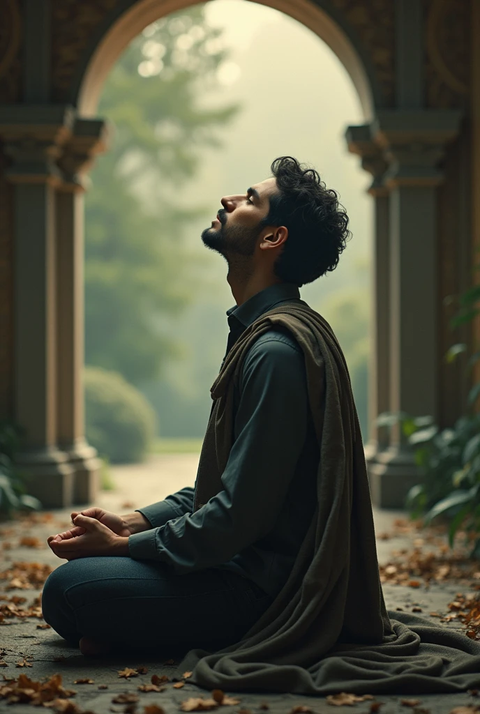 A men who sit and remembering to the god the image should be click from back