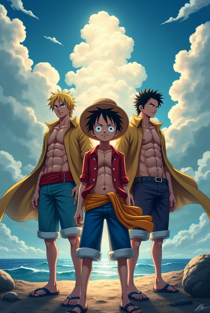Create an image of Luffy ace and sabo